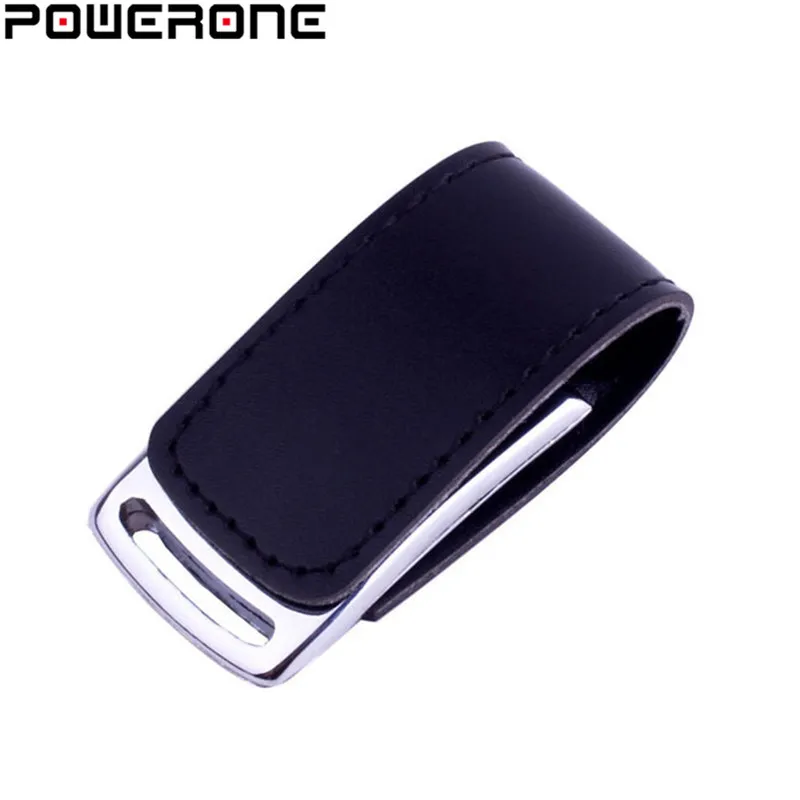 POWERONE, кожаный и металлический брелок, USB флеш-накопитель, флешка, модный креативный USB 2,0, карта памяти, 64 ГБ, 16 ГБ, 32 ГБ, 4 Гб, U диск