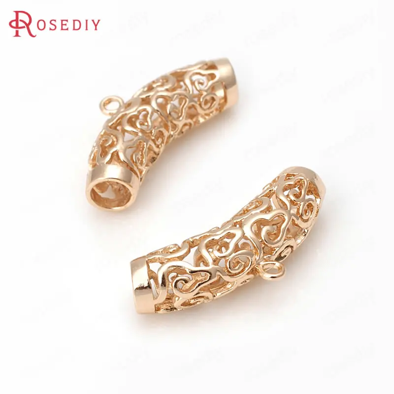 

6PCS 28x8MM 24K Champagne Gold Color Plated Brass Cloud Curved Tube Charms Pendants Bracelet Connector High Quality Findings