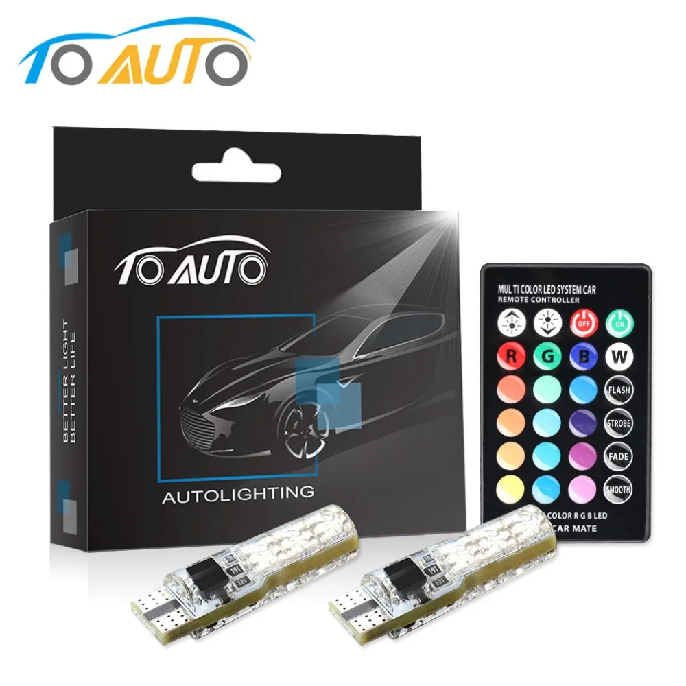 

Car Signal Lights T10 Led 194 168 501 Bulb W5W LED Lamp Strobe Auto Wedge Reading Lights RGB With Remote Control 12V Silicone