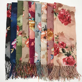 

Floral Patterened Scarves Wrap Thin Cotton Viscose Gauze Women Muslim Hijabs Turban Tassel Islamic Voile Long Shawl lightweight