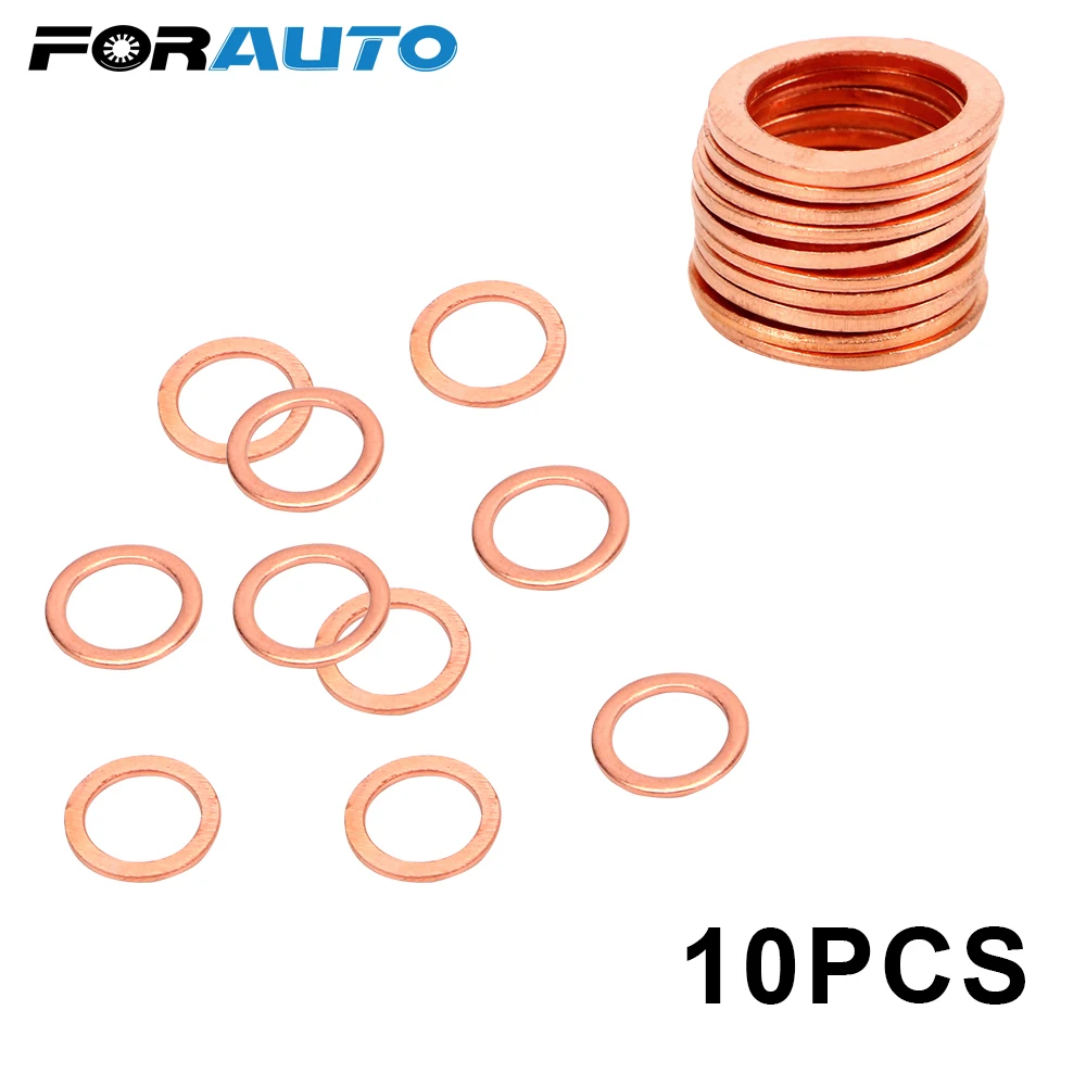 FORAUTO 10 Pieces/Set Solid Copper Crush Washers Sump Plug Oil Seal Tools Fasteners Accessories 10*14*1mm For Car Truck Vehicle |