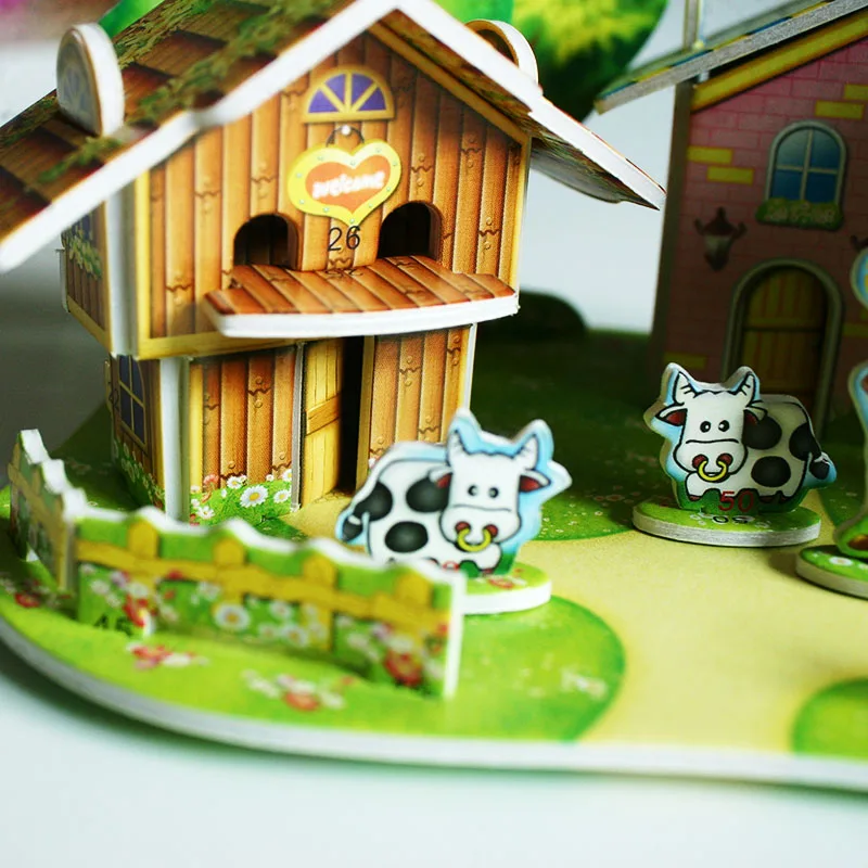 3D головоломка Diy Игры и Пазлы модель здания безопасный пена ветряная мельница с животными фермерский дом игрушки для детей