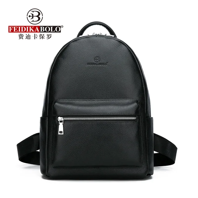 Genuine Leather Men's Backpack Fashion Cow Leather Backpacks College School Men Bag Fashion Black Large-Capacity Travel Backpack Black