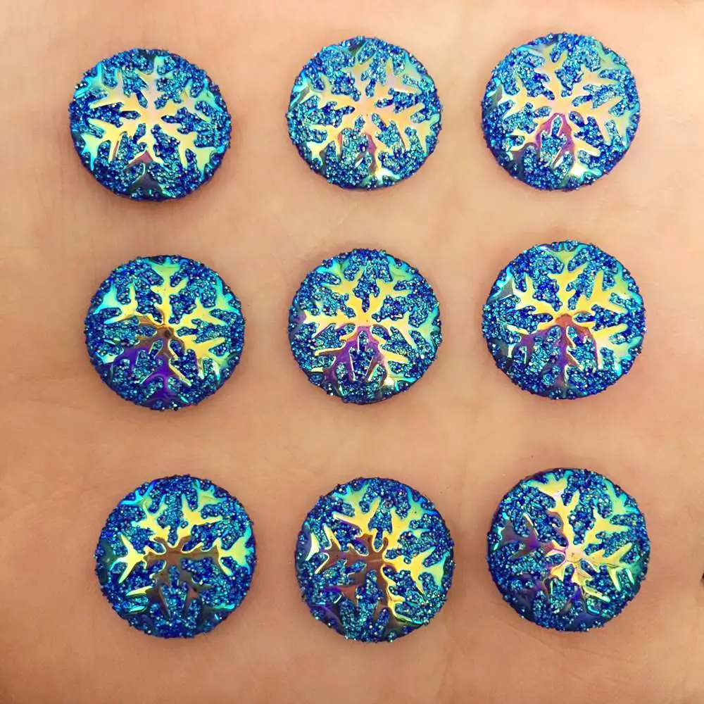 

Hot 250pcs 14mm AB Round Resin Snowflake Flatback Rhinestone Wedding Buttons K158*10