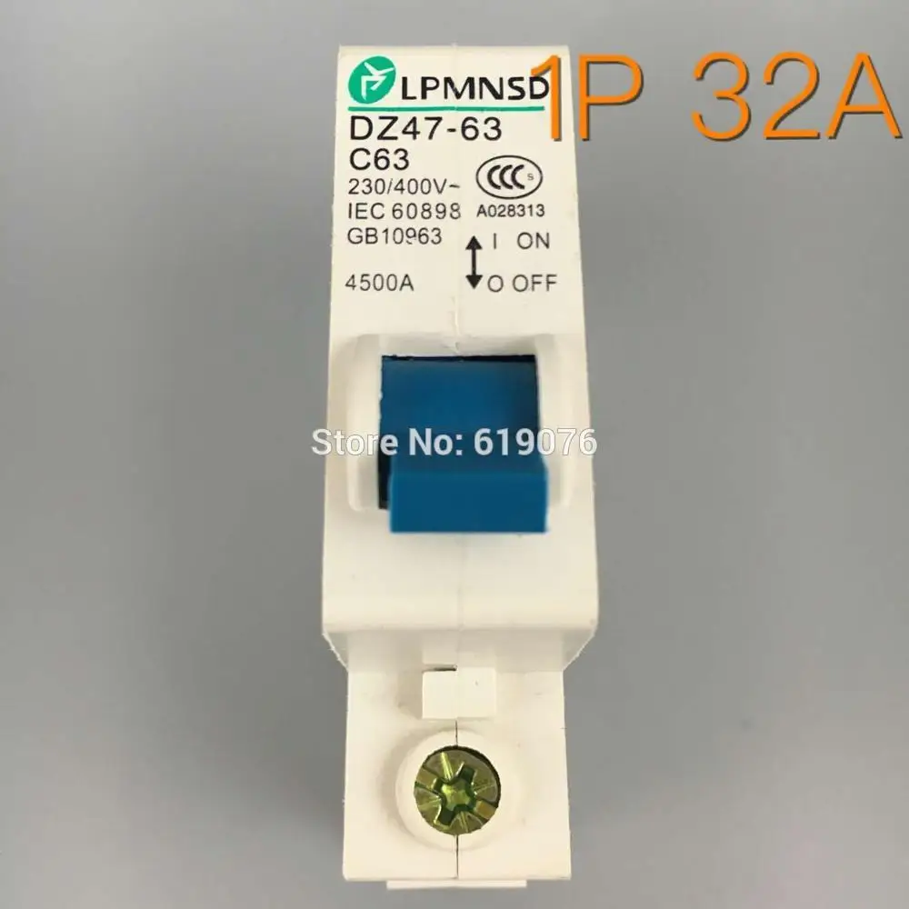 CE mark 1P DZ47 32A DIN Rail 230/400V ~ 50HZ/60HZ Mini Circuit breaker MCB C45 C type|Автоматические выключатели| |