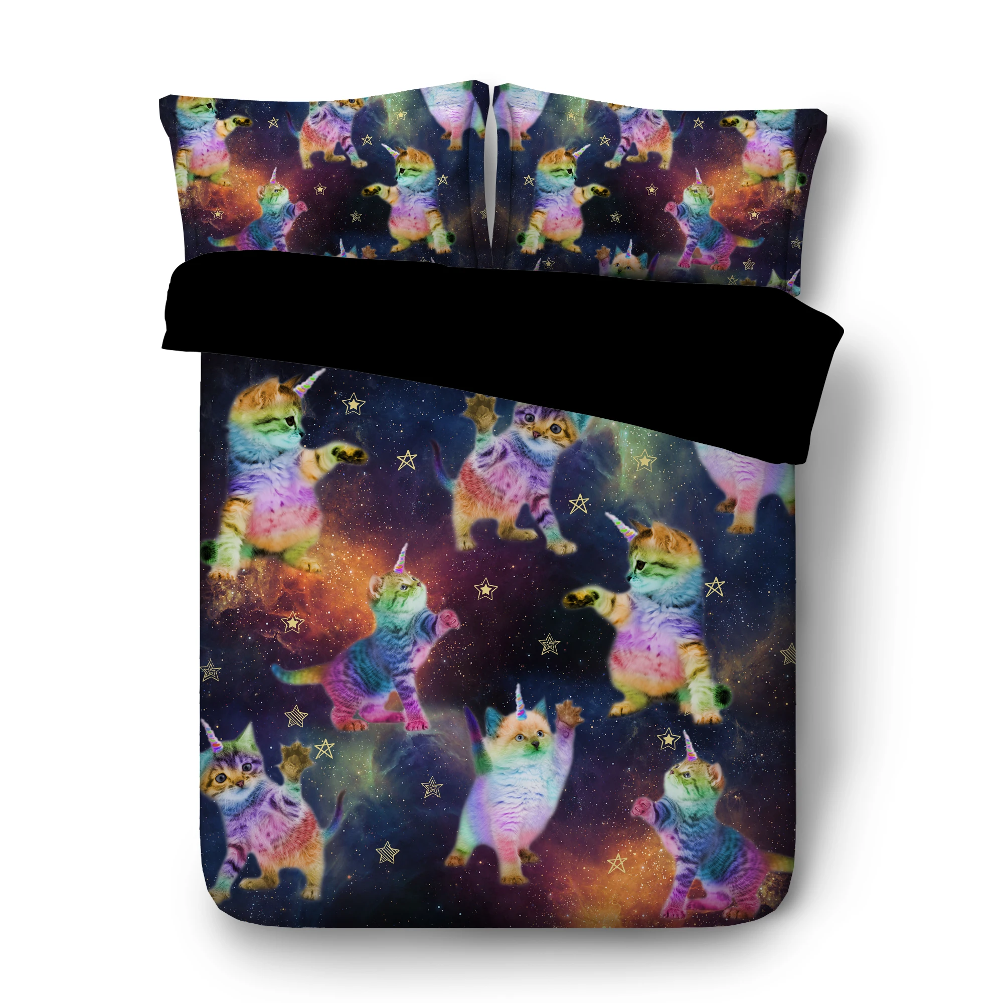 

Color cat black bottom Digital print Bedding Set Quilt Cover Design Bed Set Bohemian a Mini Van Bedclothes 3pcs JF598