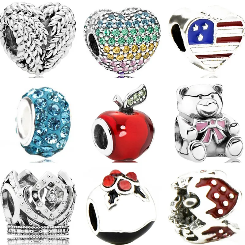 

Colorful Crystal Apple Bear Four-leaf Clover Minnie Mouse Love Heart Beads Fit Pandora Bracelets for Women DIY Charms Jewelry