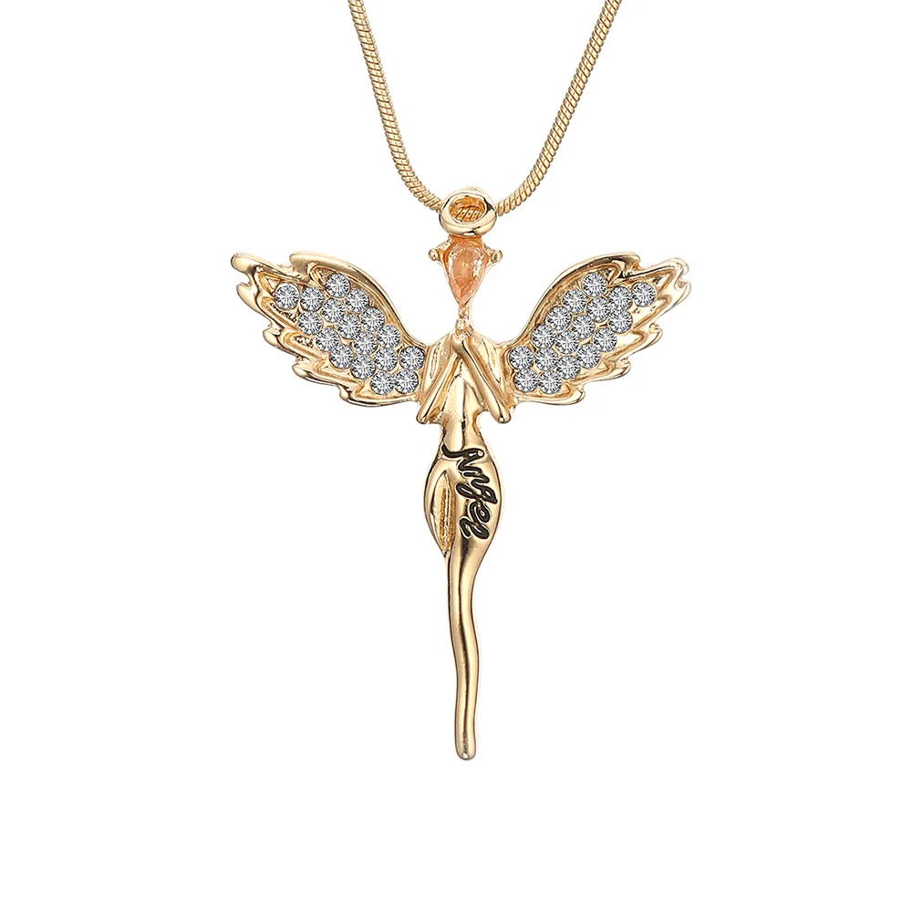 

Fanqieliu Winds Angel Gold Necklace Rhinestone Pendant Necklace New 2019 For Women Crystal Jewelry FQL1133