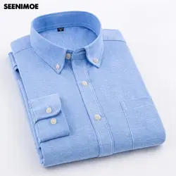 Seenimoe S-4XL мужские повседневные рубашки хлопковая рубашка для мужчин одноцветное цвет Оксфорд длинный рукав Slim Fit Smart рубашки домашние муж. 2019