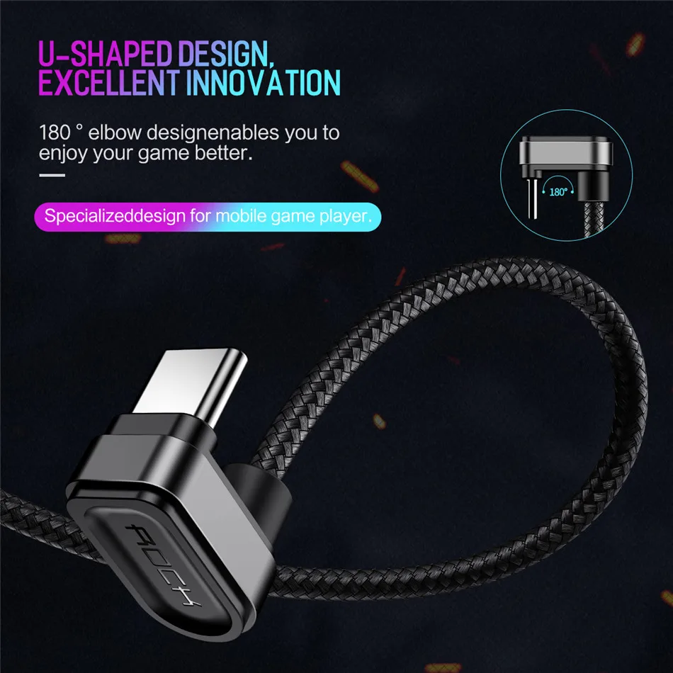 ROCK usb type C игровые Кабели Кабель usb type-c для Xiaomi Oneplus LG Nexus 5x huawei samsung Letv type c провод металлический нейлон