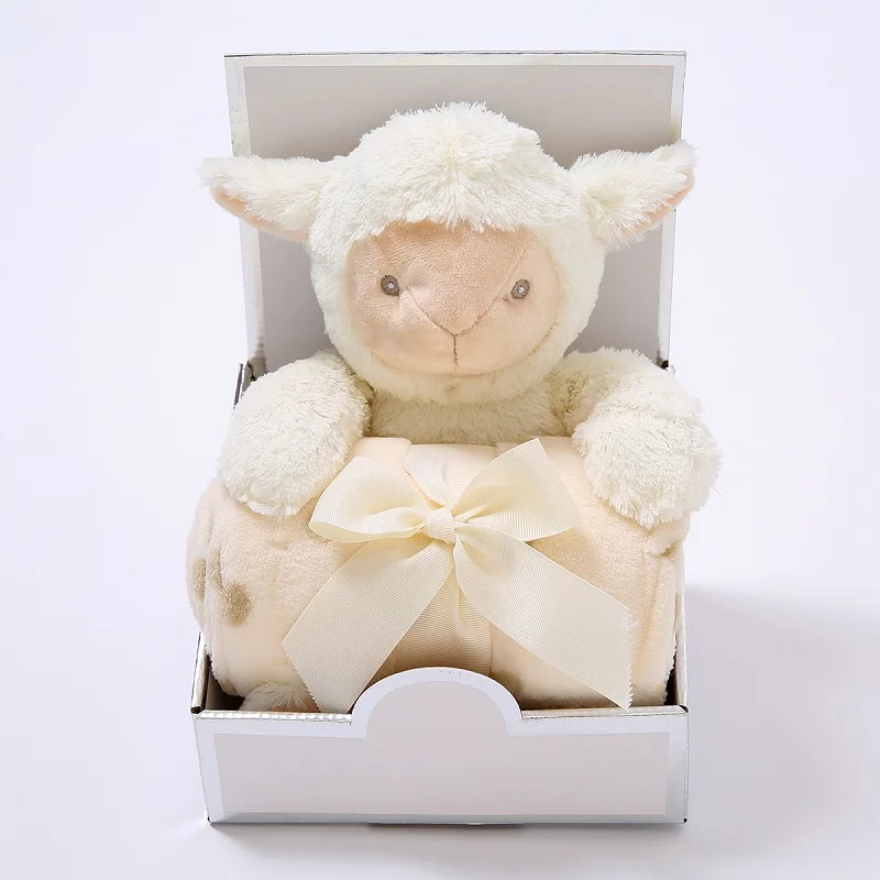 

Infant Cute Baby Blankets Newborn With Toys 100% Flannel Solid Color Warm Swaddle Wrap Baby Bedding Blankets