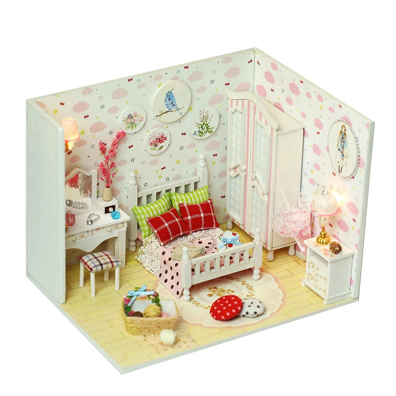 iiE CREATE 2018 New DIY 3D Wooden Girl Doll house miniature with LED+Furniture+cover Room for children Lover Gift (5)