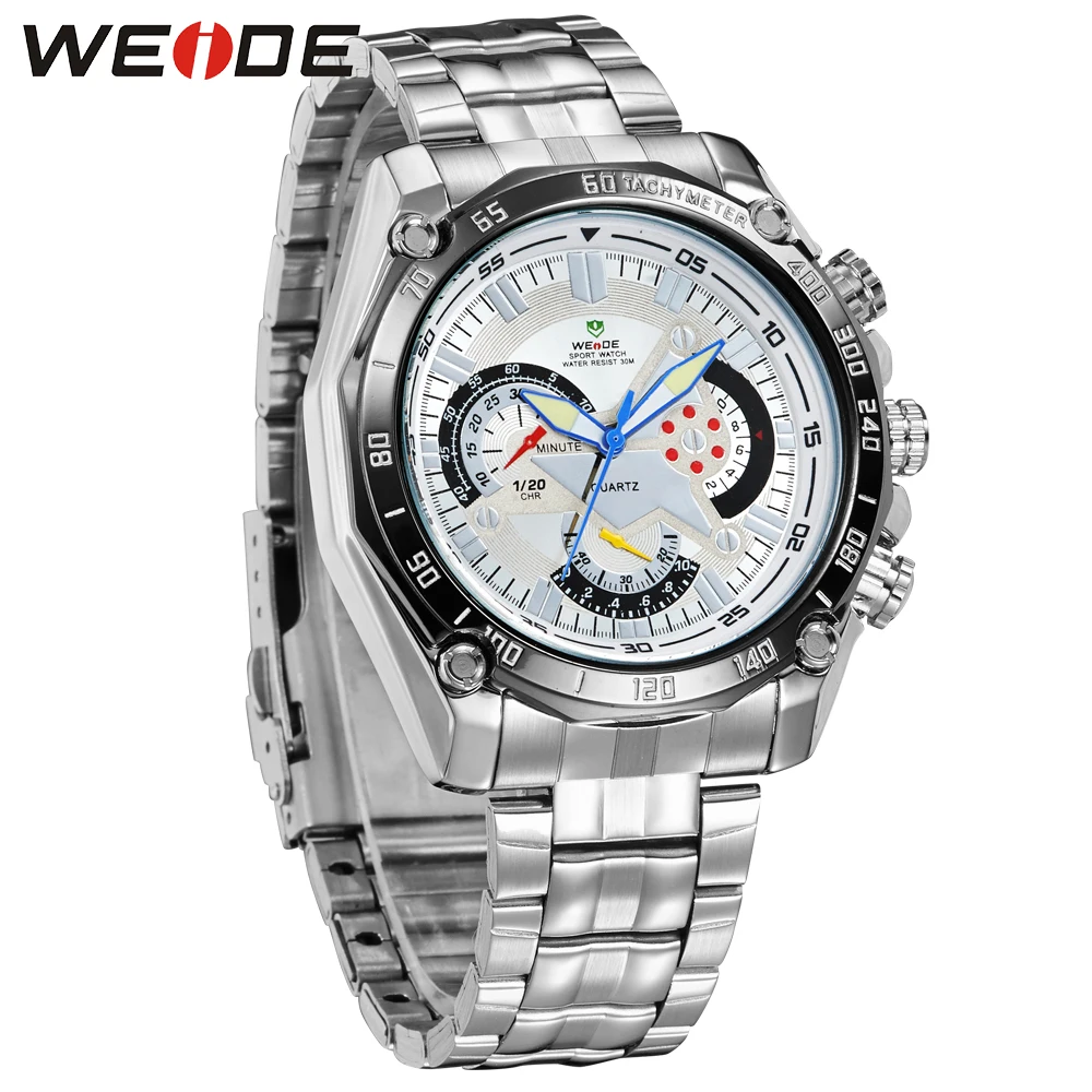 WEIDE Brand The Best Sell Men Sport Watch Japan Quartz Movement 3ATM Water Resistant White Dial With Stainless Steel Strap 1011