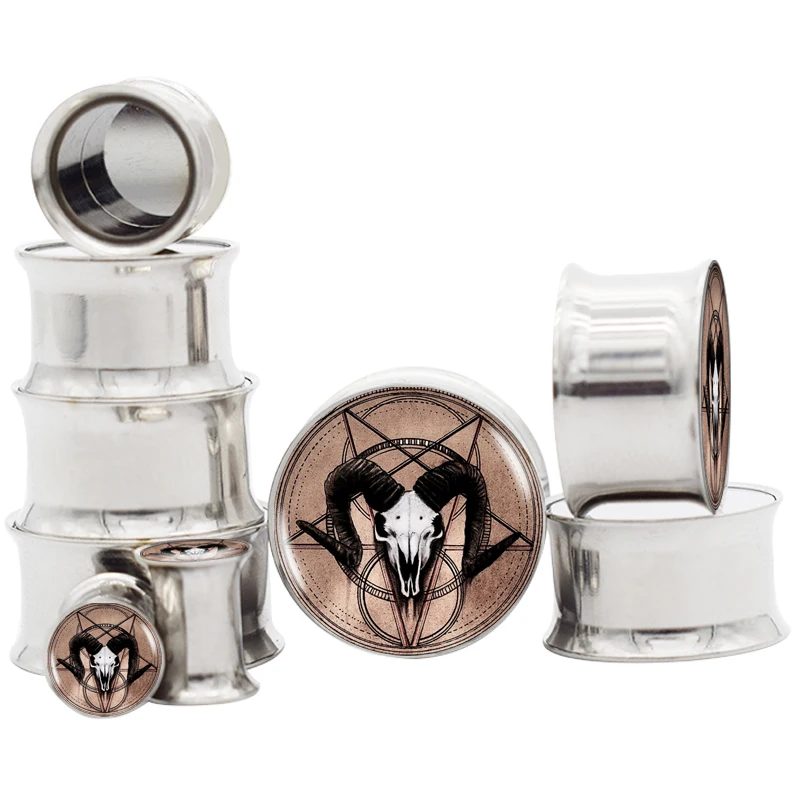 2pcs/Lot 316L Steel Baphomet Pentagram Art Saddle Flesh Tunnel Ear Plug