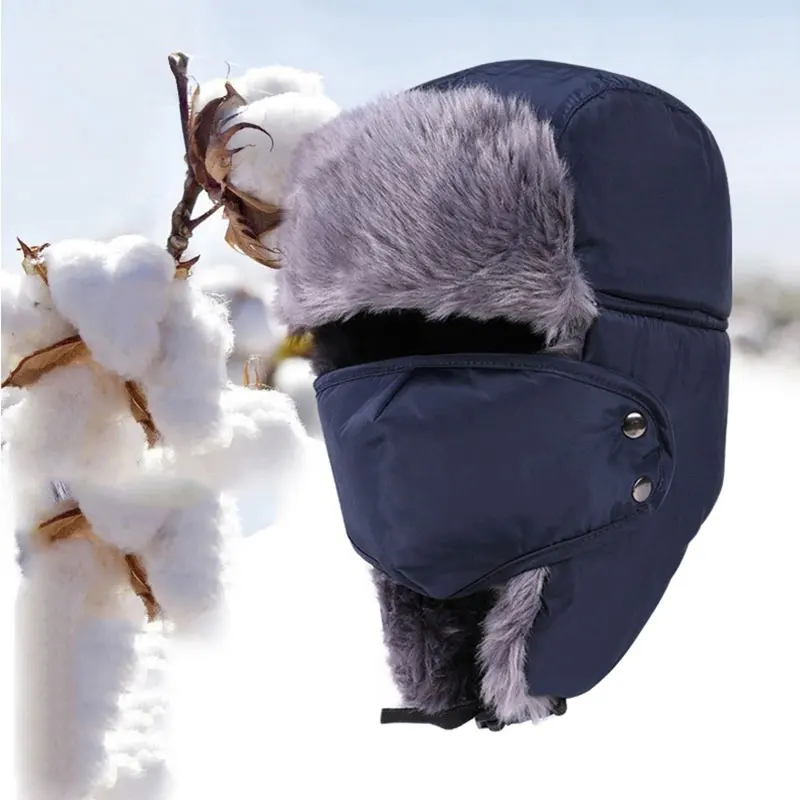 

New Winter Faux Fur Hats Outdoor Windproof Thick Warm Snow Women Men Cap Face Mask Cycling Caps ZJ55