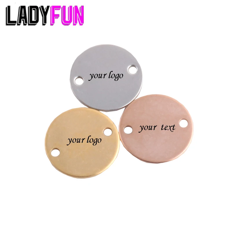 

Stainless Steel Custom Bracelet Charm 2 Hole Round Circel Connector Diy Jewelry Making Free Engrave 50pcs/lot