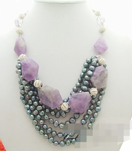 

HOT N565 Black Pearl&Amethyst Necklace