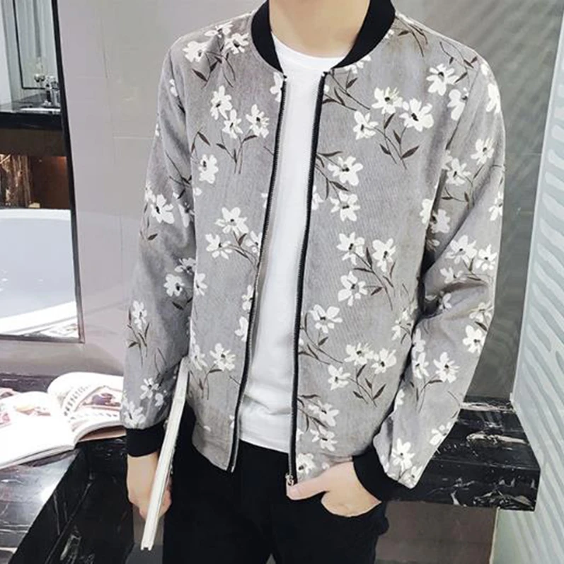 Men Fashion Thin Jackets Plus Size Slim Fit Baseball Jacket Coats Brand Design Floral Cotton Autumn Spring Coats Plus Size M-5XL
