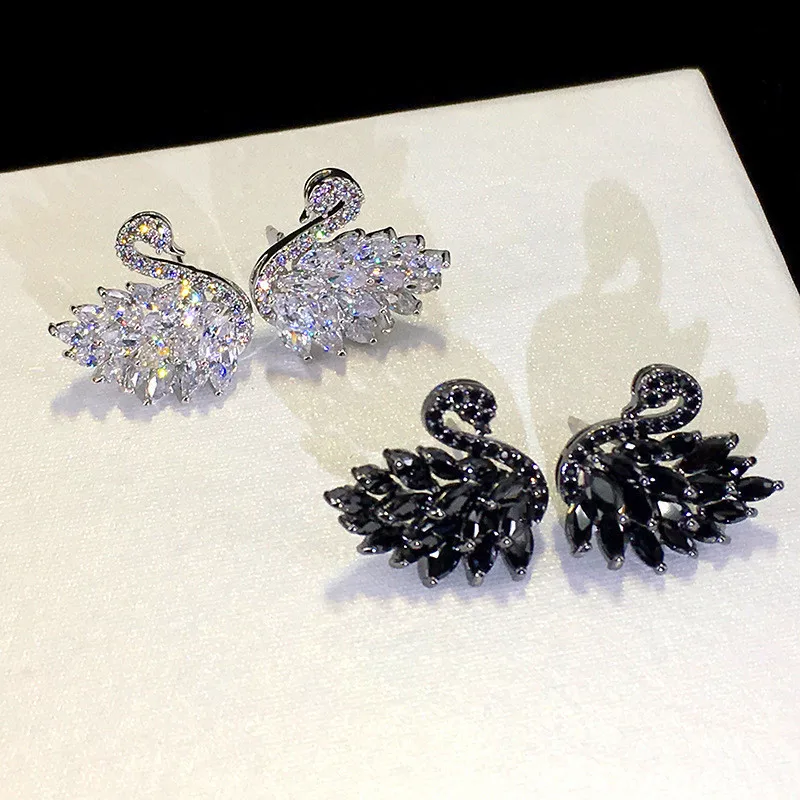 

Bamos Cute Swan White/Black Rhinestone Stud Earrings for Women Fashion Animal Jewelry Elegant Earrings As Birthday Gifts SMT1282