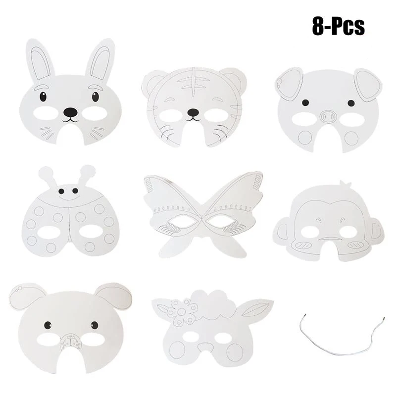 

8PCS Party Mask Creative Cartoon Animals DIY Blank Painting White Mask Costume Mask Masquerade Mask New