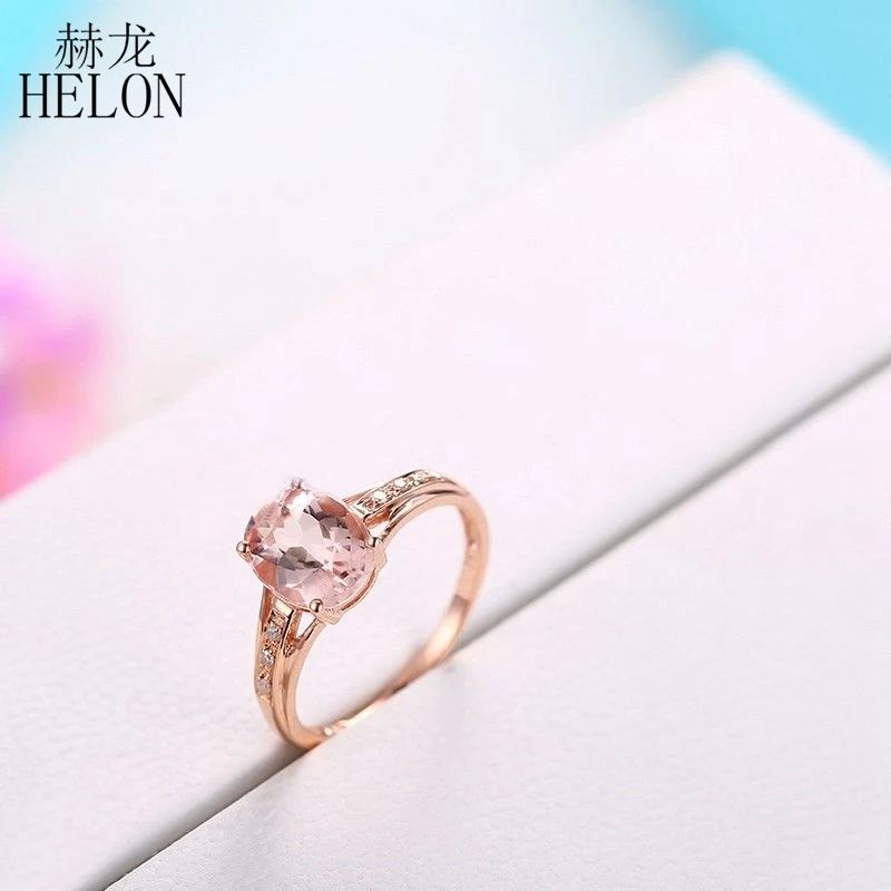 HELON Solid 14 k(AU585) розовое золото натуральные Алмазы обручальные свадебные кольца безупречный овальный 9x7 мм морганитное кольцо для женщин ювелирные украшения