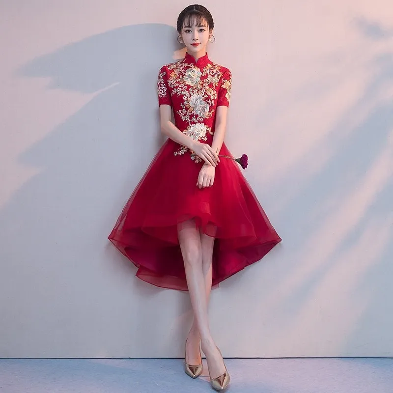 Высокое качество Длинные красные Cheongsam Сексуальная Qipao для женщин традиционное китайское платье восточные платья халат Longue Chinoise