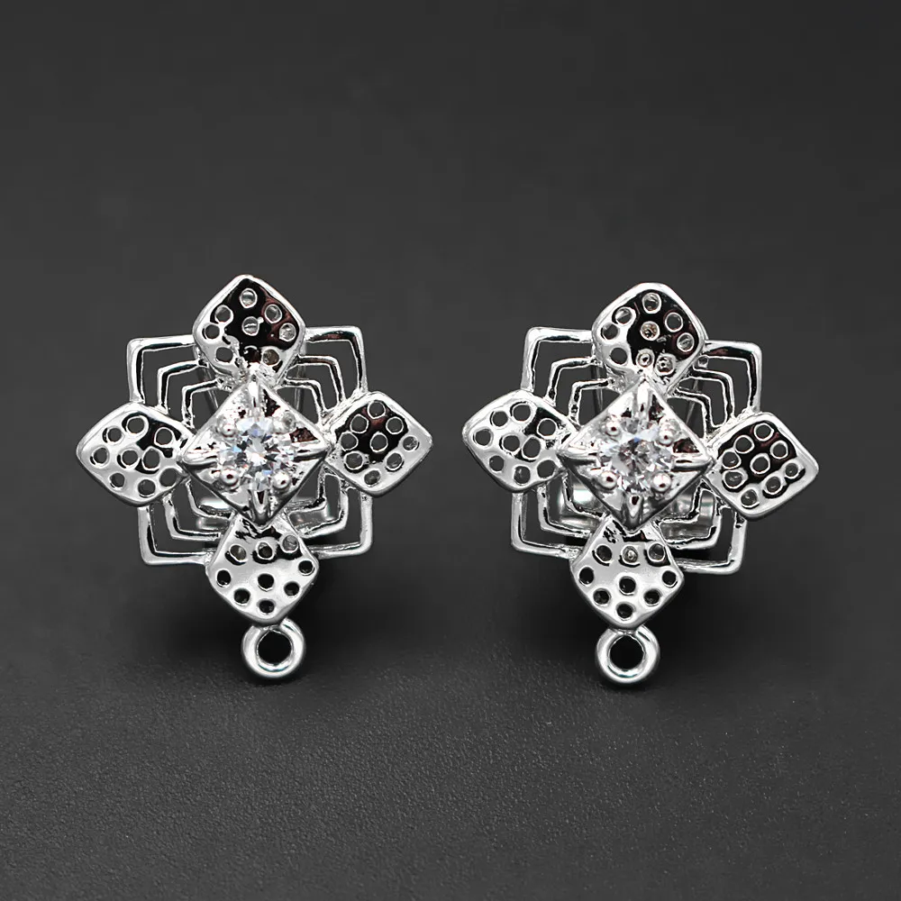 

Stud Clip Earrings Post with Loop Connector Paved CZ African Dubai Indian Chile Women Wedding Jewelry Accessories DIY Findings
