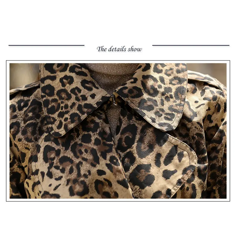Ветровка с леопардовым принтом, женское длинное пальто, Весенняя новая Корейская верхняя одежда, модный пояс, тонкий плащ Chaqueta Mujer f364