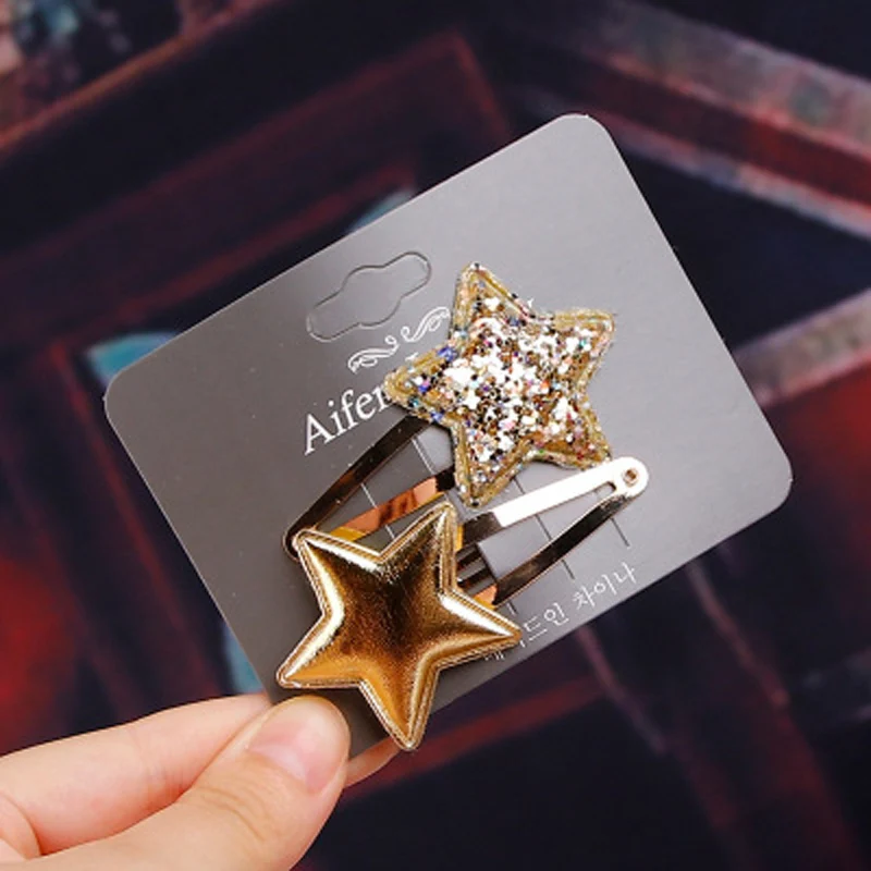 Star Gold BalleenShiny/2 предмета, блестящие заколки-короны для маленьких девочек, модная блестящая любовь, сердце, звезды, заколки для волос, милые детские головные уборы принцессы - Цвет: Star Gold