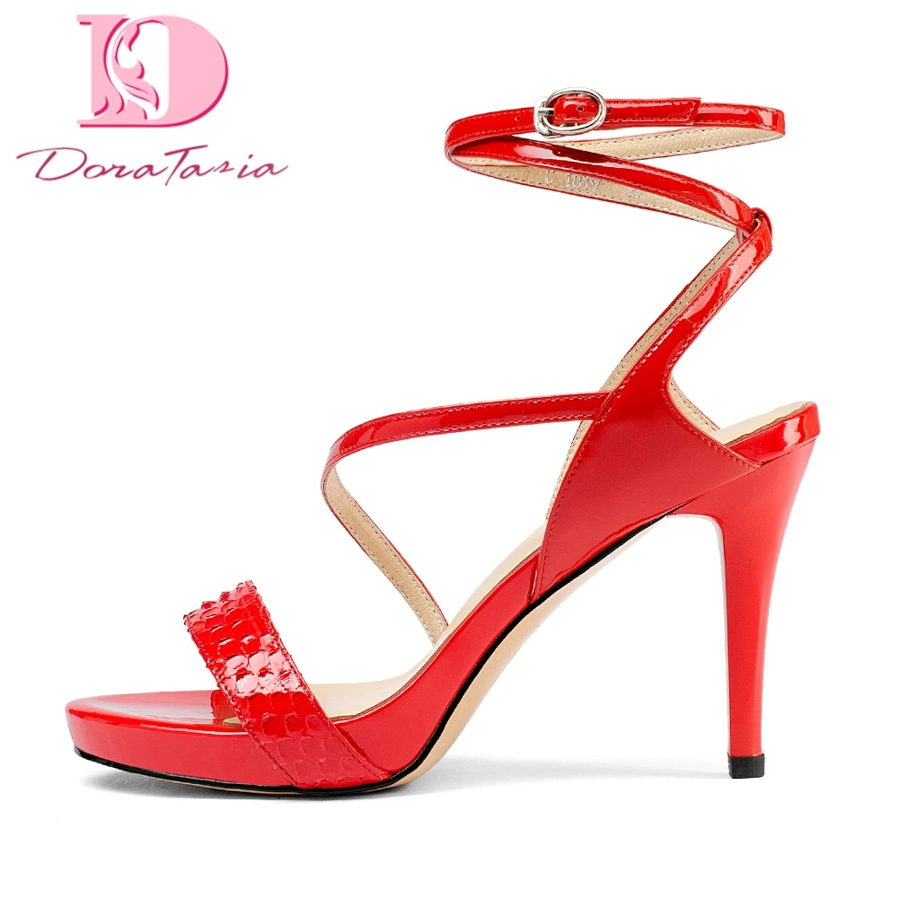 

DoraTasia 2018 brand Snakeskin and cow leather ankle-strap summer pumps sandals sexy thin high heels party women's shoes
