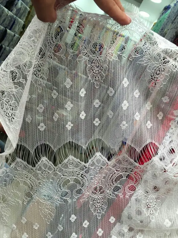 Wholesale15yards/лот свадебное платье французская кружевная ткань ресниц Мягкая кружевная ткань торжественное платье - Цвет: Off White