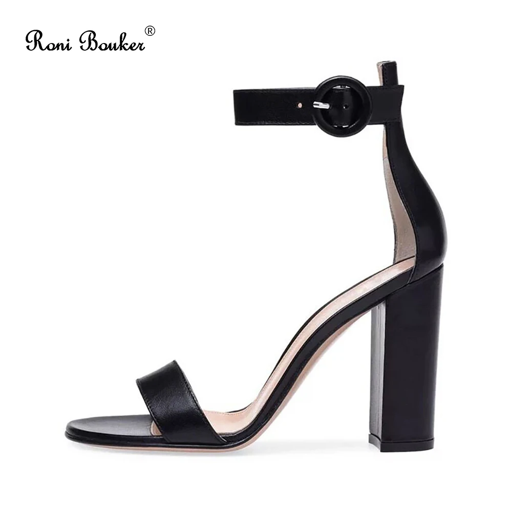 

Woman Sandals Black White Buckle Strap Stilettos Female Summer Shoes Fashion Peep Toe Chunky High Heels Dress Party Women Size42