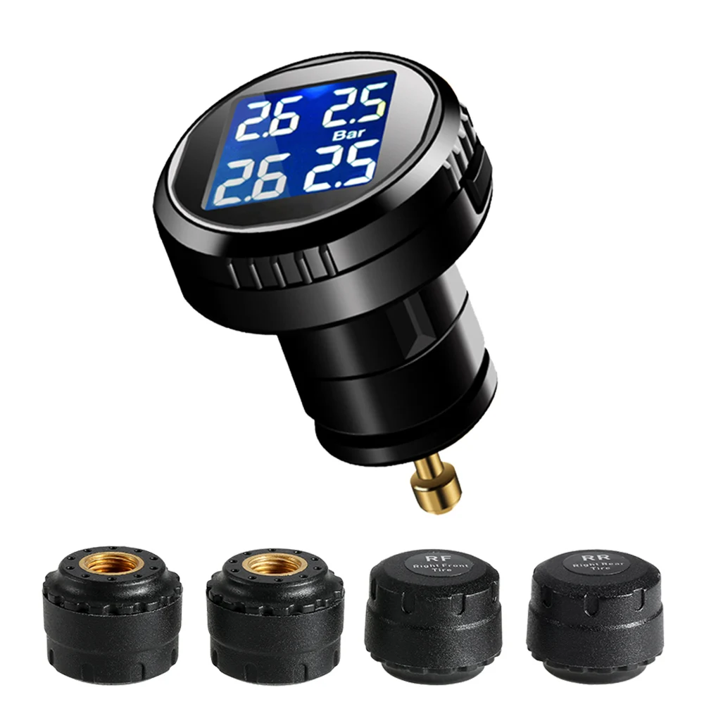 Автомобильный TPMS система контроля давления в шинах прикуриватель ЖК-дисплей бар/PSI блок с 4 внешними датчиками
