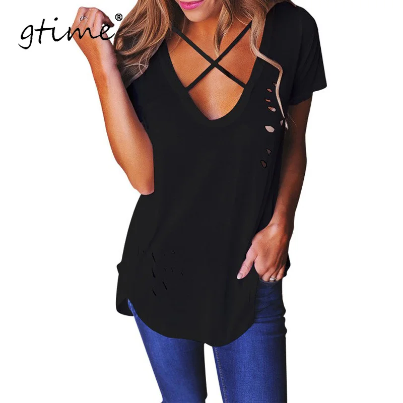 Gtime дропшиппинг сексуальные отверстия летние женские v образным вырезом с