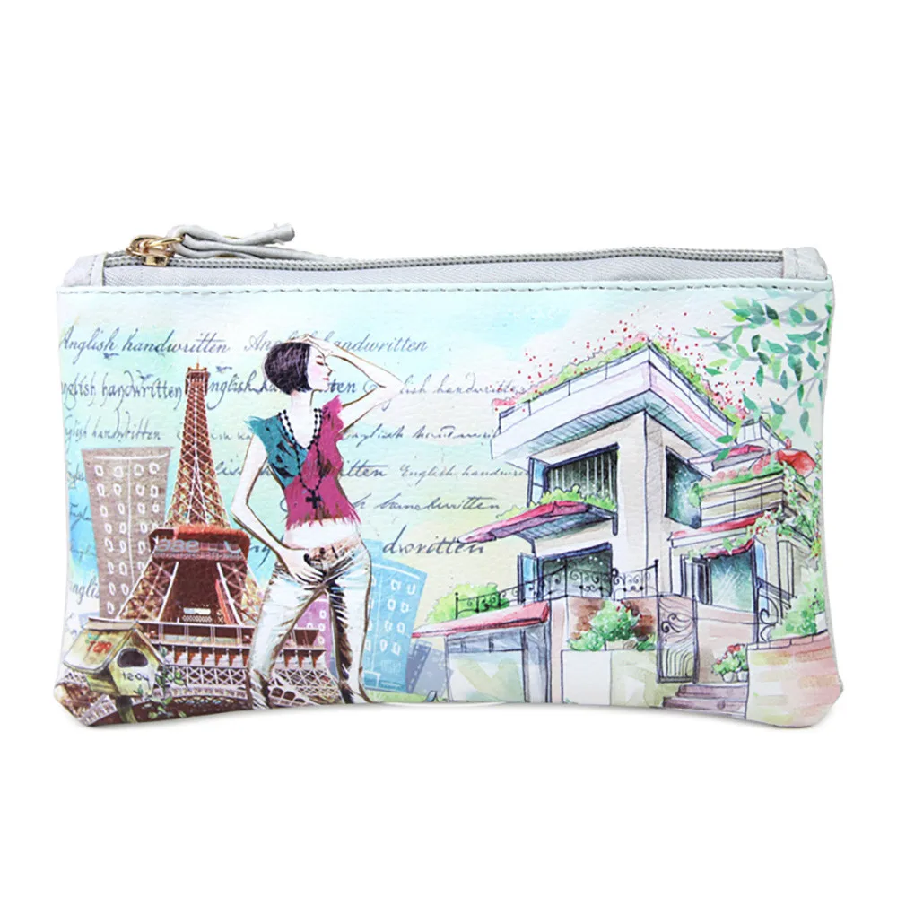 Artistic Leather Coin Purse Fashion Women Pattern Key Phone Printing Landscape Storage Bag Card Holders Porte Monnaie Femme#BL1