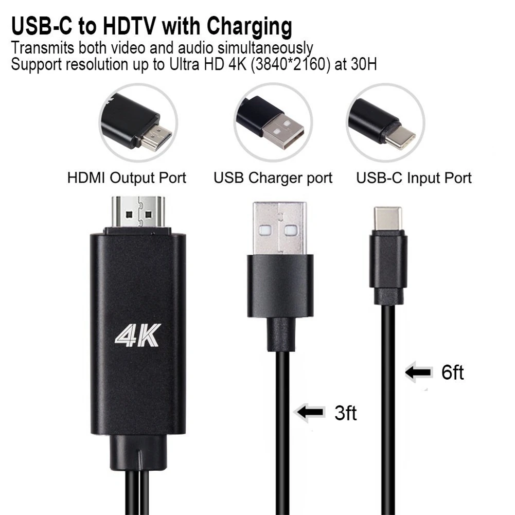 Эфвк USB 3,1 Тип C телефон к HDMI ТВ/HD ТВ видео кабель для samsung Galaxy S8 S9 плюс