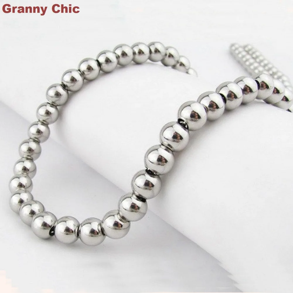 Granny Chic 6 мм "-40" модное мужское серебряное ожерелье из нержавеющей стали с круглыми шариками ручной работы