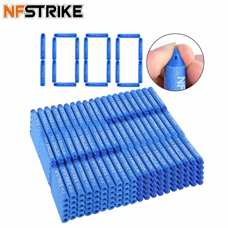 100 шт/500 шт/1000 шт NFSTRIKE V1.0 индивидуальные мягкие пули для nerf элитная Серия игрушечного пистолета часть 7,2*1,3 см пули-синий