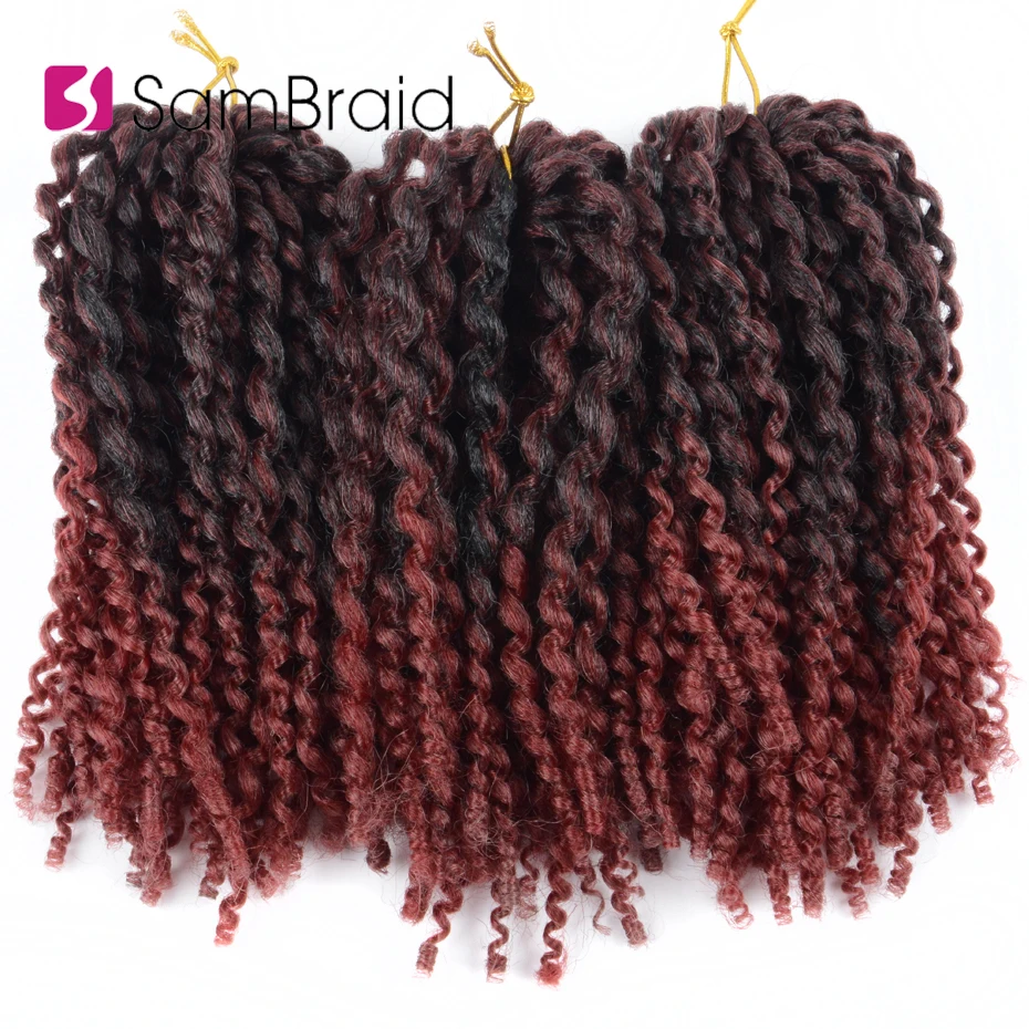 SAMBRAID афро Вьющееся кружево Волосы вязанные косы 8 дюймов Ombre Marlybob крючком волосы 3