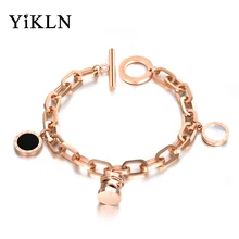 YiKLN Нержавеющая сталь Амулеты Браслет с подвесками черные и белые оболочки Рома цифры звено цепи браслет ювелирные изделия для Для женщин YB18048