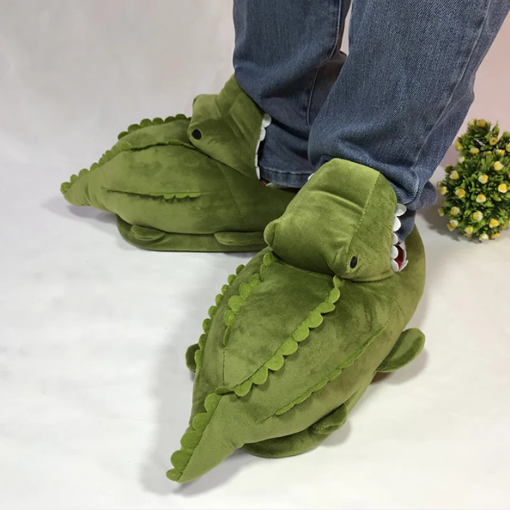 Cute Cartoon Crocodile Unisex Winter Indoor Slippers Winter Warm Plush