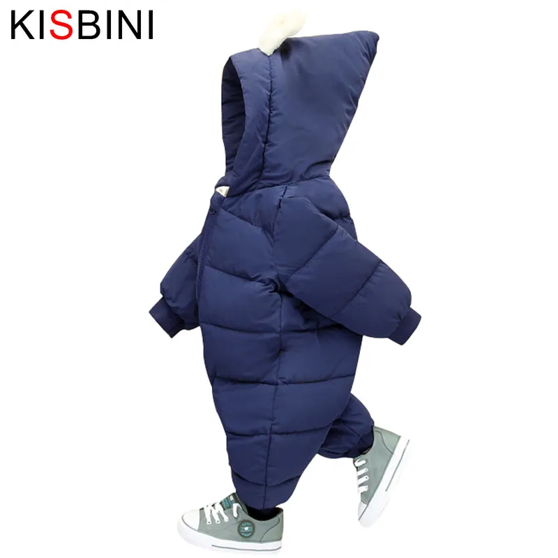 Детские комбинезоны KISBINI, зимние куртки, одежда для маленьких девочек, зимние пальто, стильные комбинезоны с заячьими ушками для маленьких