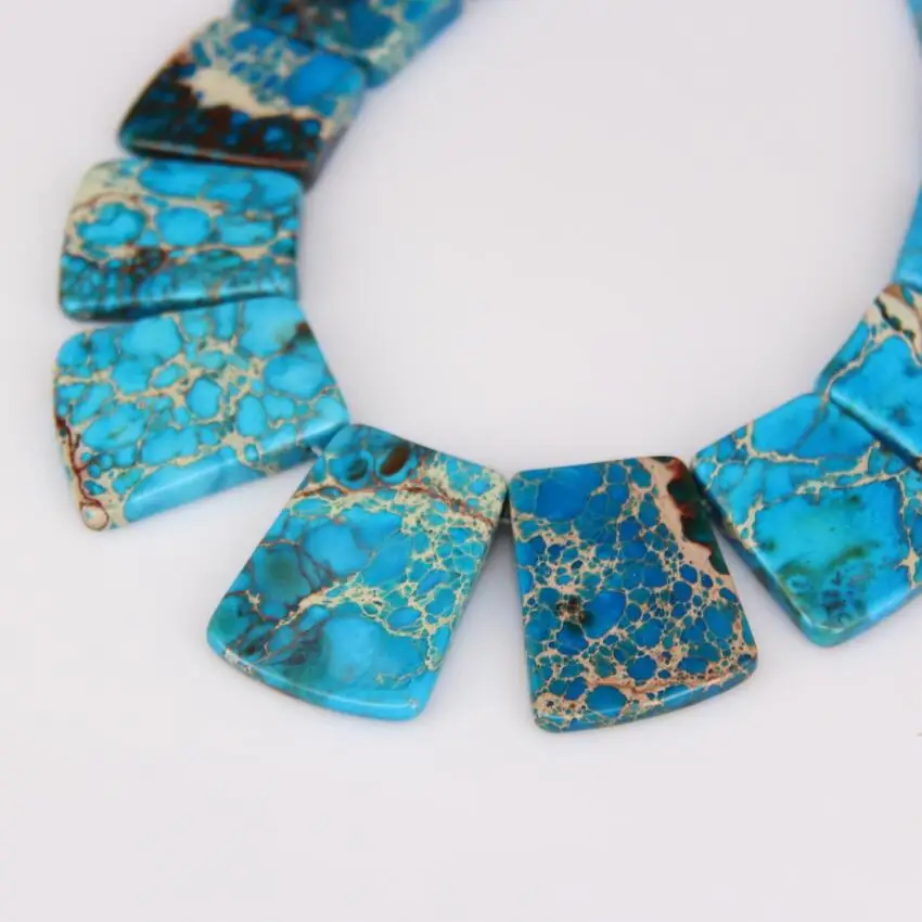 15pcs/str Large Blue Sea Sediment Stones Graduated Flat Square Set Pendants,Dyed Emperor Gems Loose Beads Slab Craft Necklace