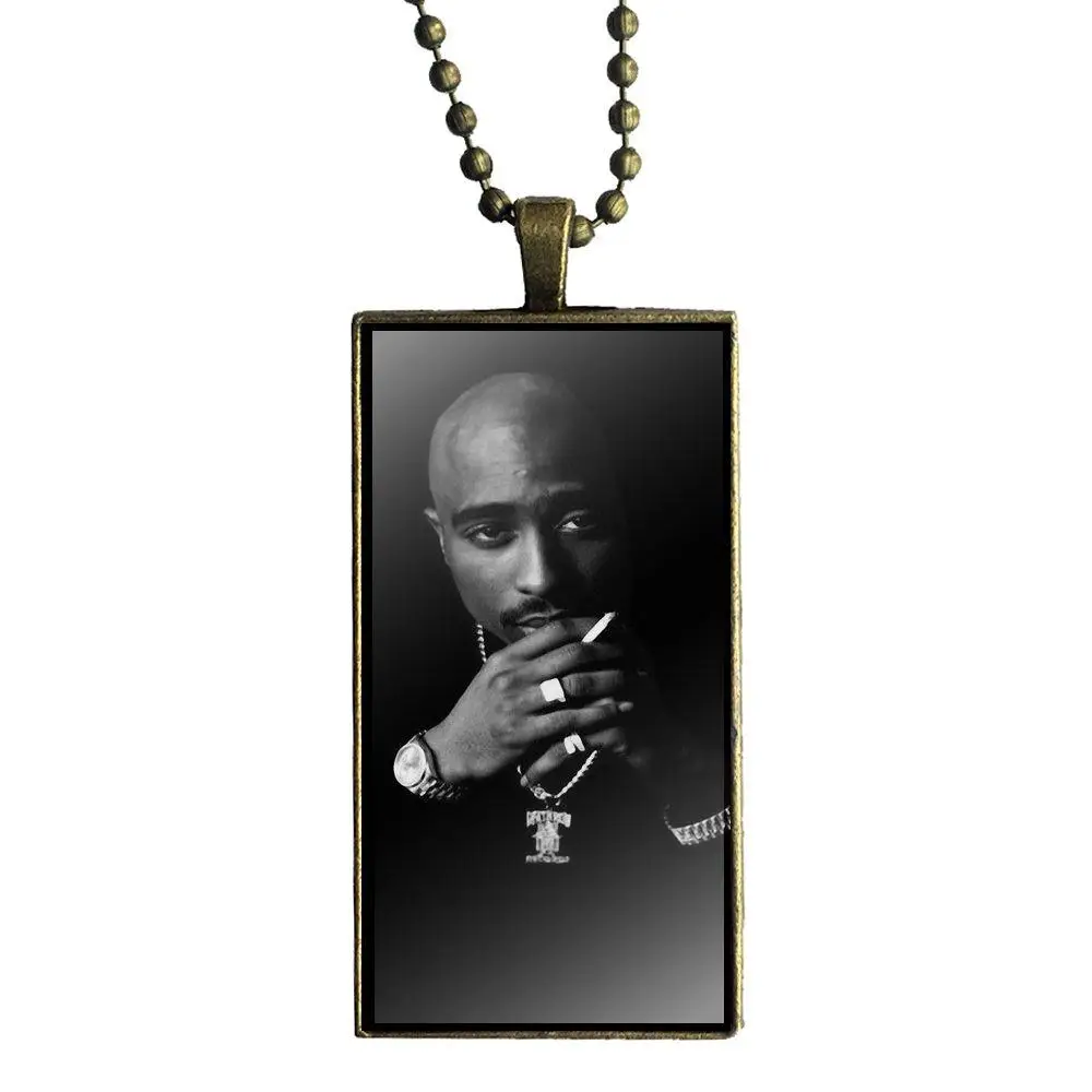 Роскошная печать 2pac Tupac Shakur, модный стеклянный кабошон, подвеска, прямоугольное ожерелье, колье, ожерелье, ювелирные изделия для девочек, лучший подарок - Окраска металла: as picture