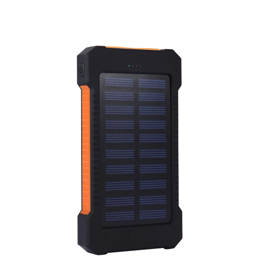 Солнечный Мощность Банка 10000 мА/ч, водонепроницаемое солнечное зарядное устройство Dual Порты usb Внешнее зарядное устройство для телефона Мощность смартфонов банк светодиодный свет - Цвет: Оранжевый