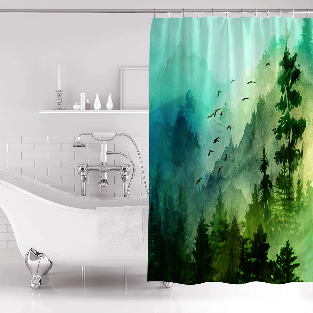 Горный Morning удлиненная ткань для ванной занавески для душа декоративный набор для ванной комнаты с крючками