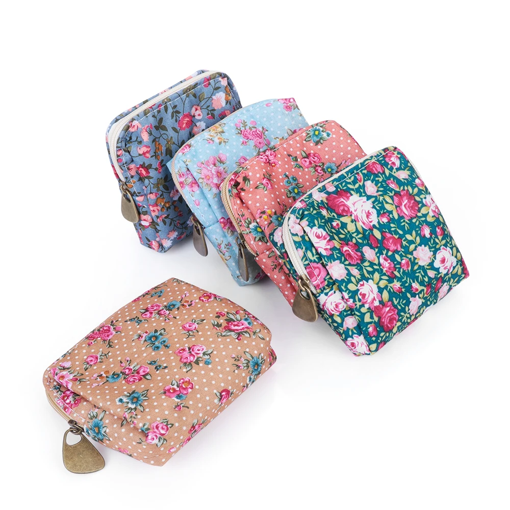 

Women Coin Purse Cute Flower Printing Ladies Small Wallet Pocket Headset Line Pouch Credit Card Holder Lipstick Bag Girl Gift