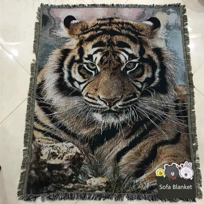 

3D Tiger printed Blanket Chenille Sofa Decorative Throws on Sofa/Bed/Plane Cobertor sofa Blanket With Tassel Table Cloth