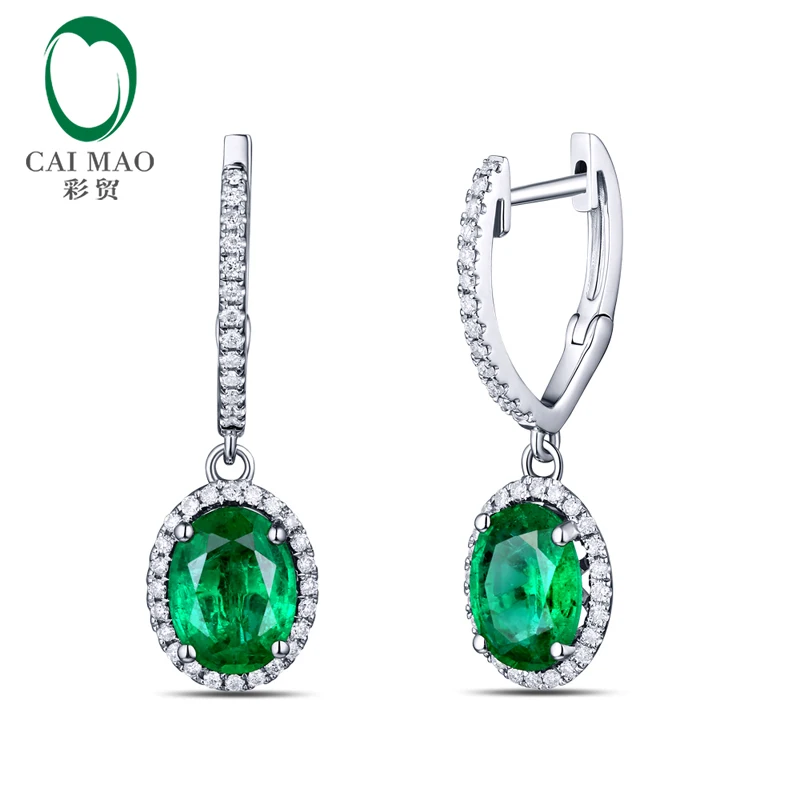 Caimao 2.29ct натуральный зеленый ИЗУМРУД 14 K из белого золота с бриллиантами