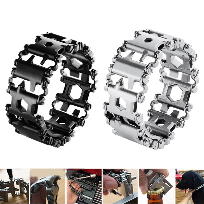 Outdoors Paracord Bracelet Survival Stainless Steel Bracelet Link Design Multi-Function Hiking Camping Survival Outdoor EDC Tool